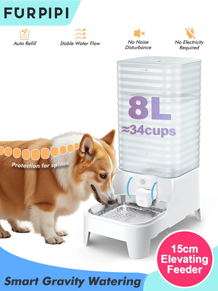 Distributeur d'eau intelligent Furpipi, 8L, en plastique, élévation de 15cm, alimentation automatique, silencieux.