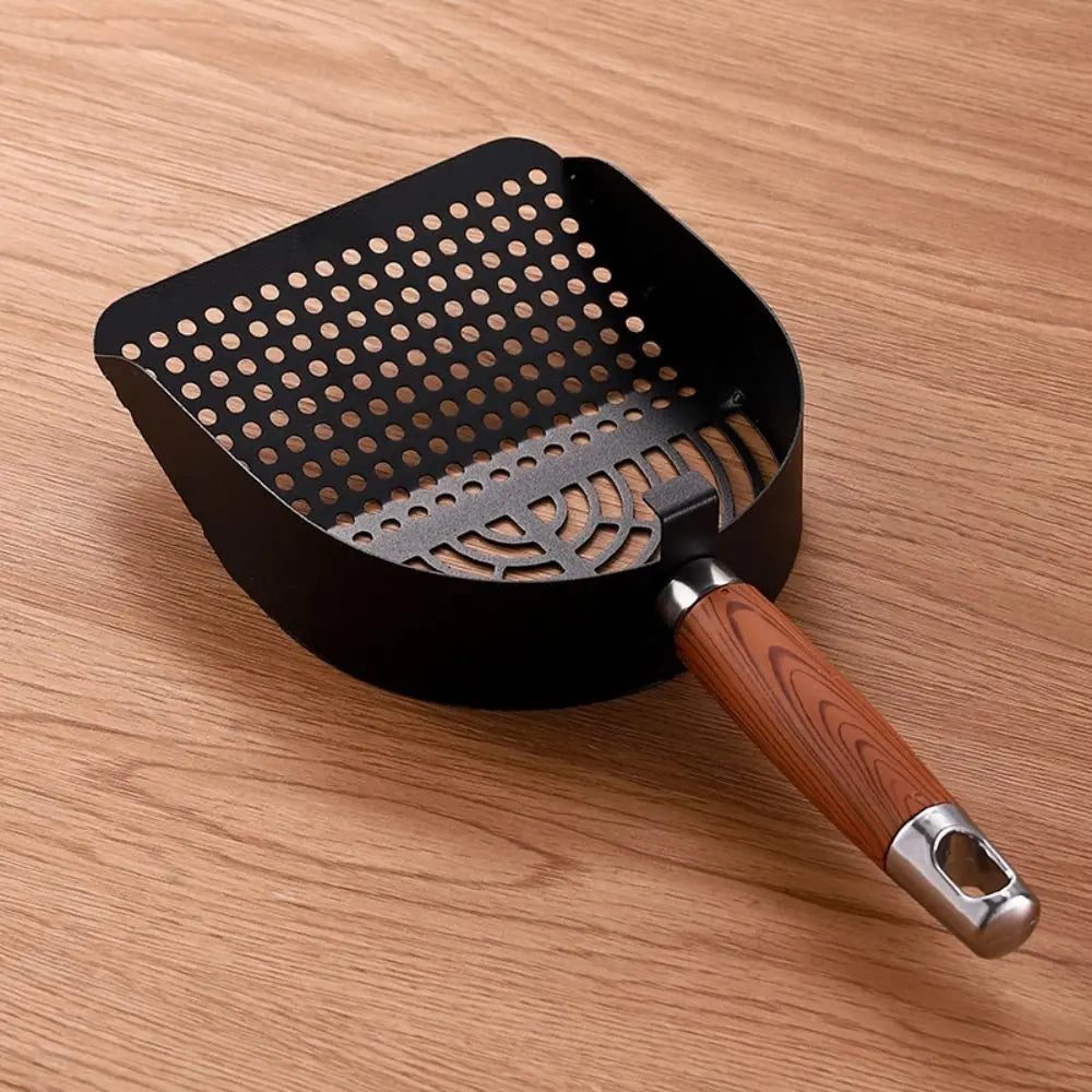 Pelle à litière pour chat en acier inoxydable avec manche bois ergonomique "Main Propre"