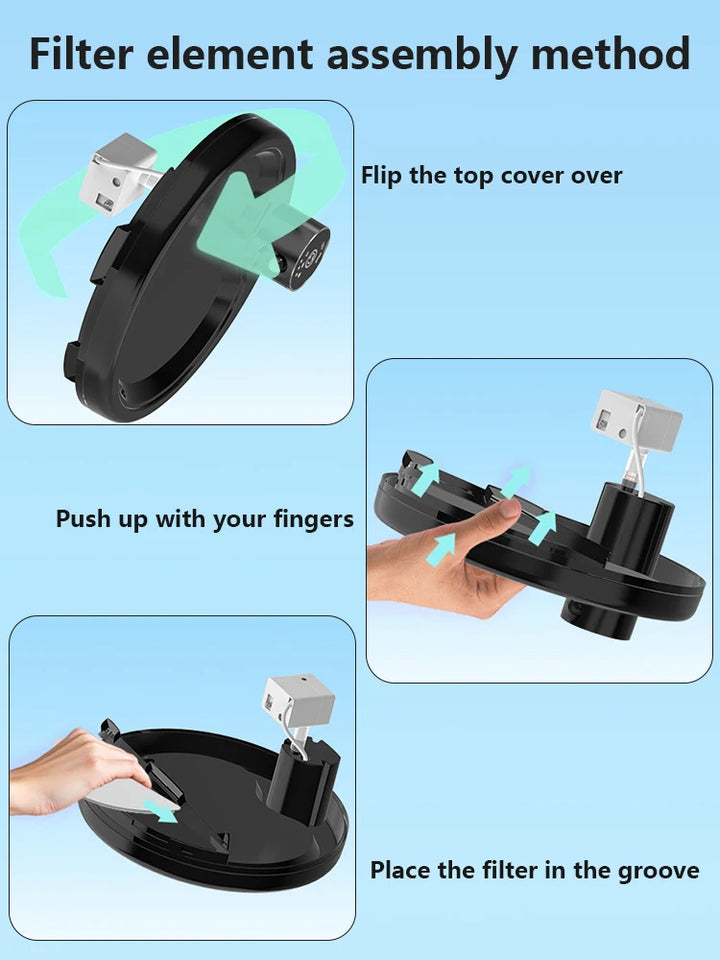 Méthode d'assemblage du filtre, accessoire noir, pratique avec design ergonomique.