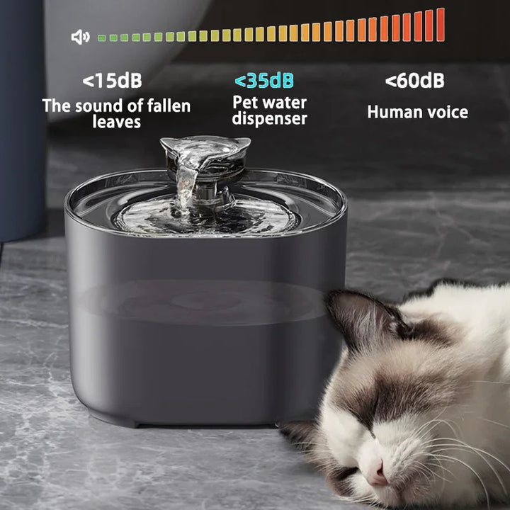 Distributeur d'eau pour animaux gris, silencieux, <35dB, avec fontaine pour chats et chiens.