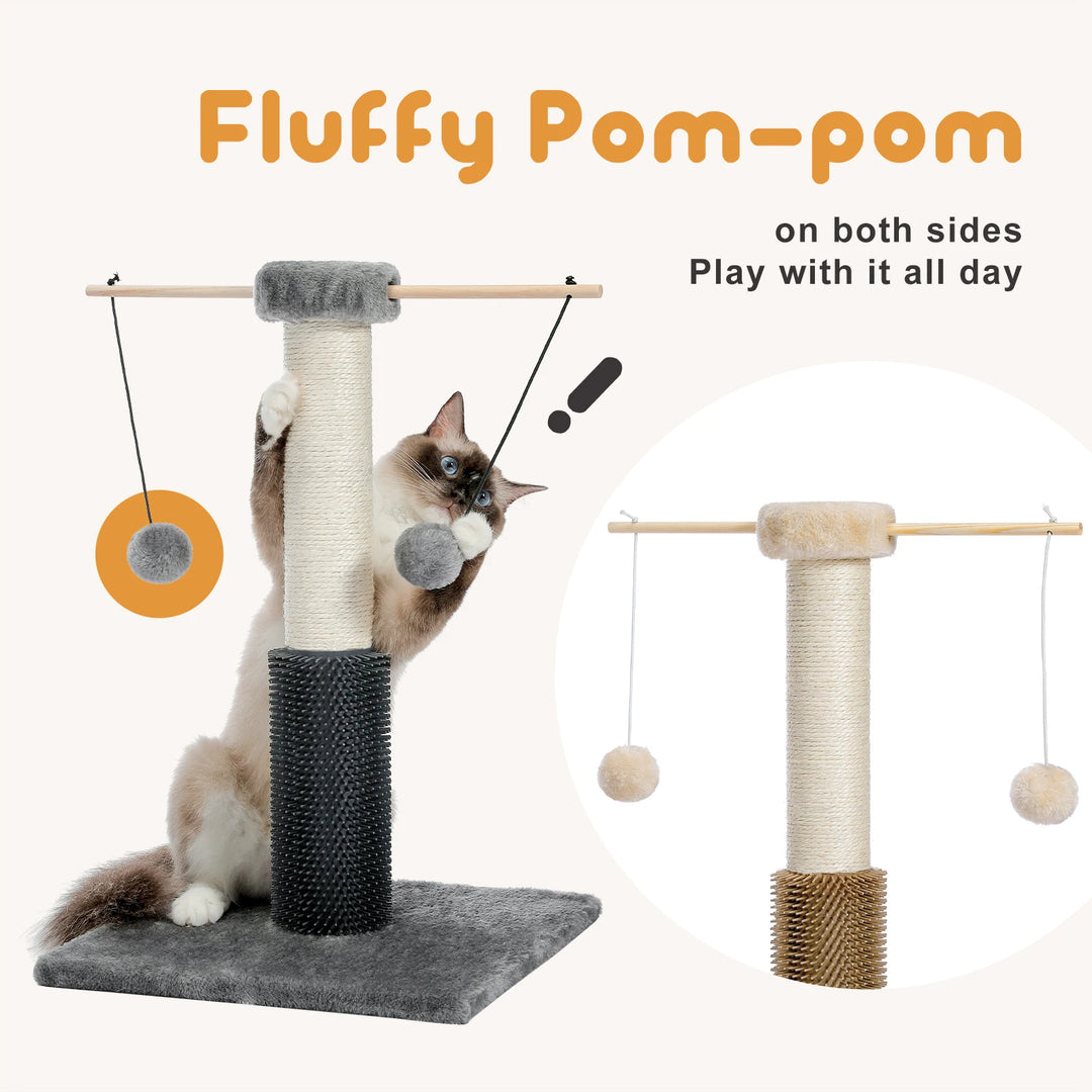 Petit arbre a chat compact avec boules en peluche et poteau griffoir - Modèle : "PawsPlay"