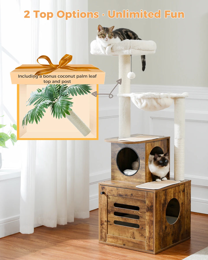 Arbre à Chat Bois design avec Bac à Litière - Modèle LuxeNest