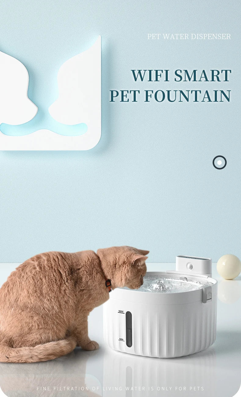 Fontaine à eau pour animaux intelligente WiFi, blanche, filtration fine, profitez d'une eau fraîche pour votre chat.