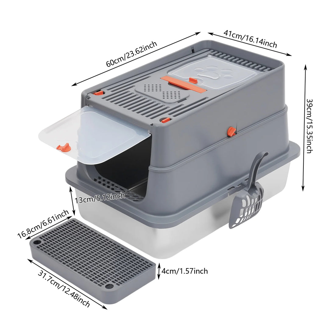 Bac à litière fermé inox grande capacité avec pédale – Modèle "SteelClean Premium"