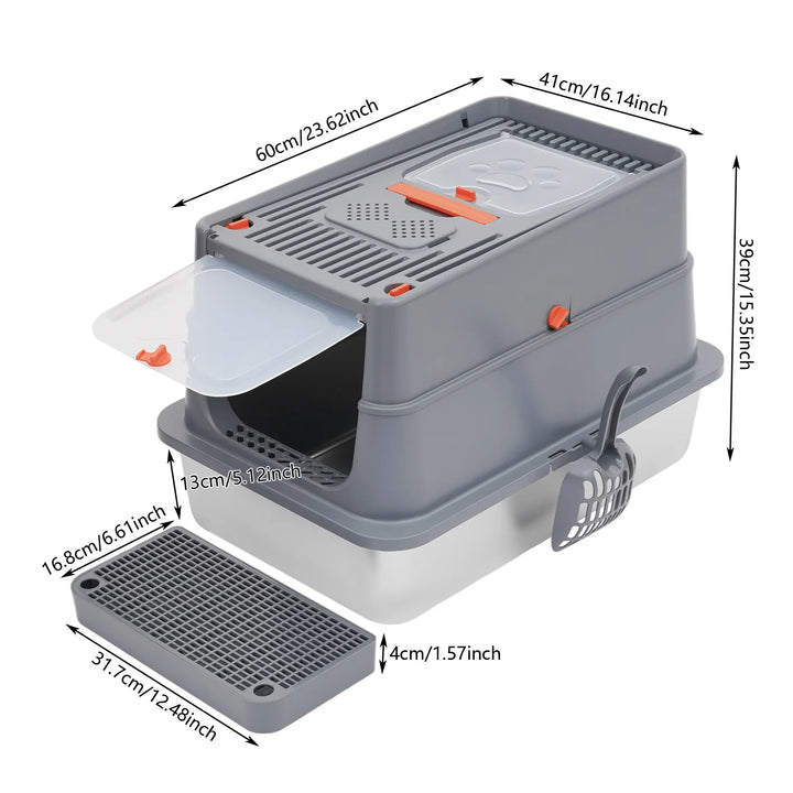 Bac à litière fermé inox grande capacité avec pédale – Modèle "SteelClean Premium"
