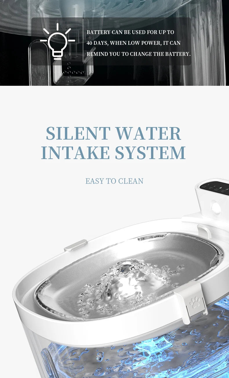 Distributeur d'eau silencieux, design moderne, facile à nettoyer, avec système de batterie de 40 jours.