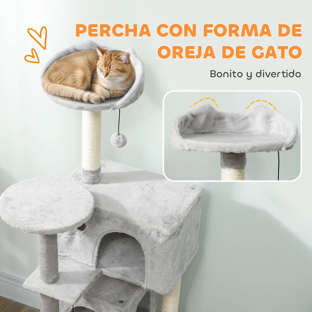 Arbre à chat 140 cm avec niches, hamac et plateforme à oreilles