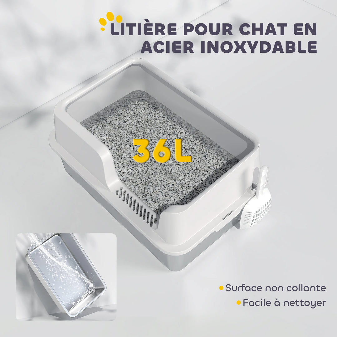Bac à Litière en Acier Inoxydable – Modèle "CleanSteel Pro XL"
