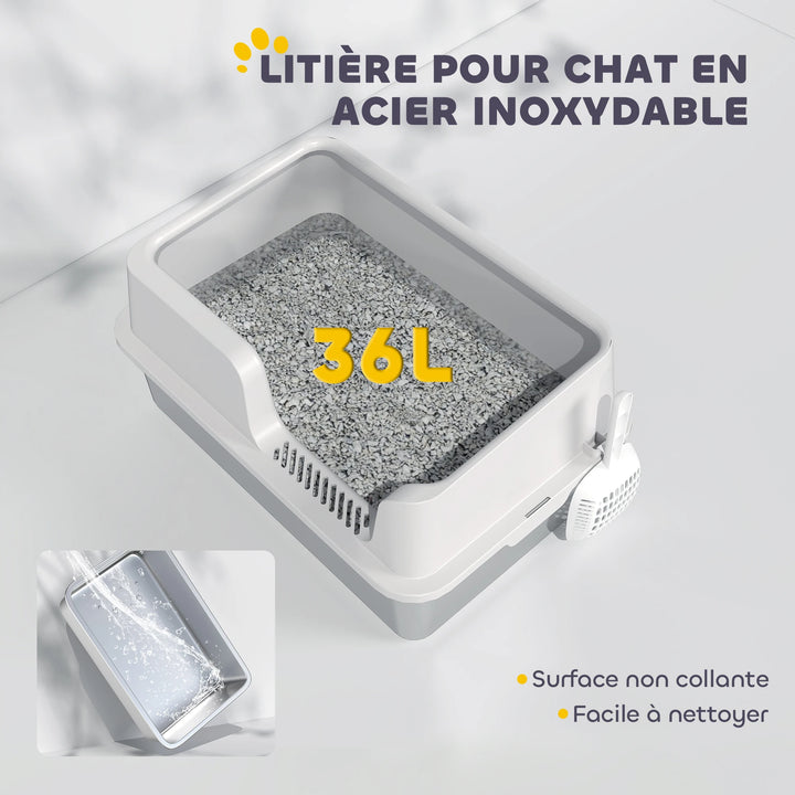 Bac à Litière en Acier Inoxydable – Modèle "CleanSteel Pro XL"