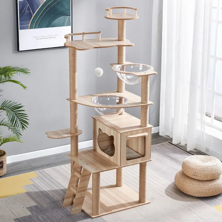 Arbre à chat multi-niveaux avec double niche et griffoirs en sisal