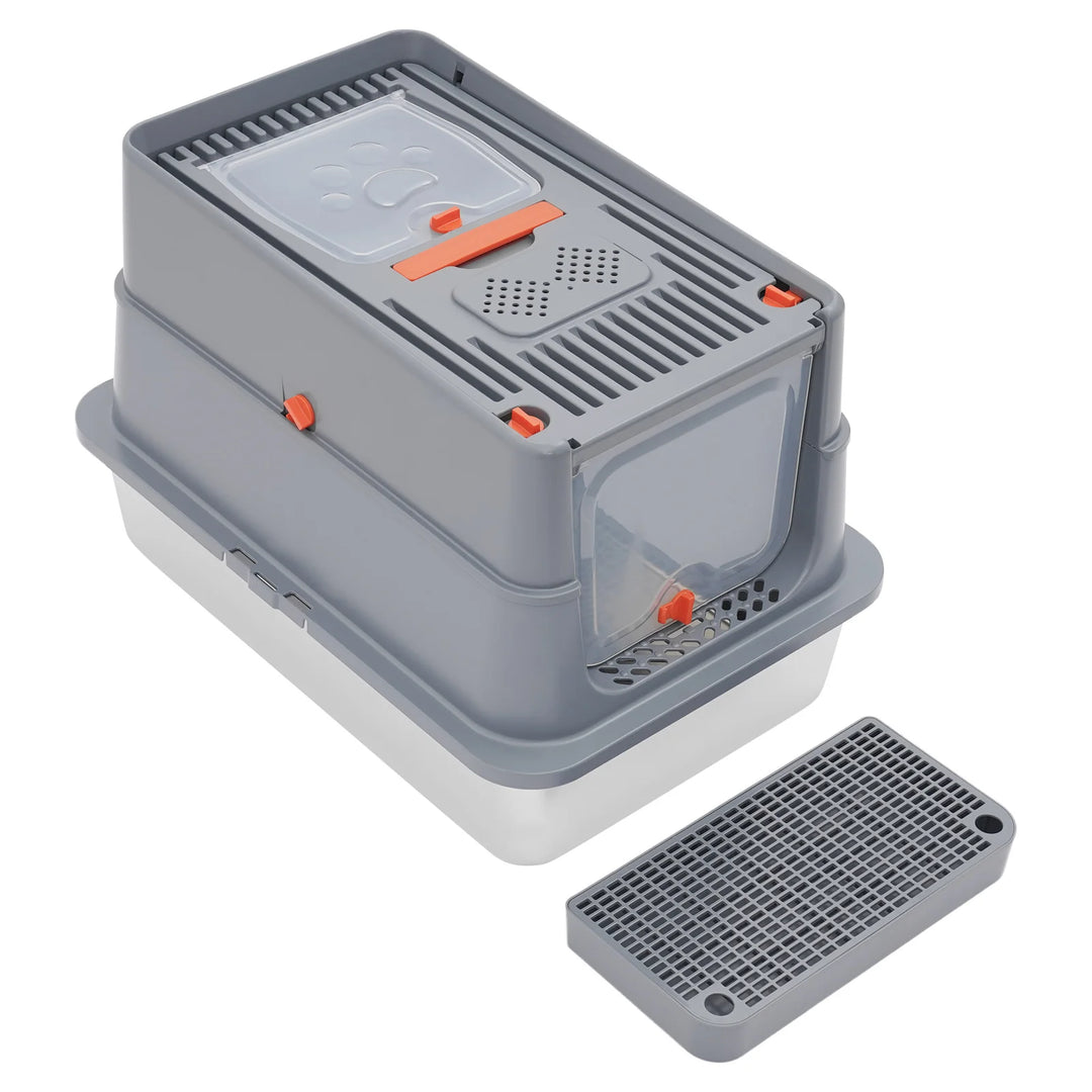 Bac à litière fermé inox grande capacité avec pédale – Modèle "SteelClean Premium"