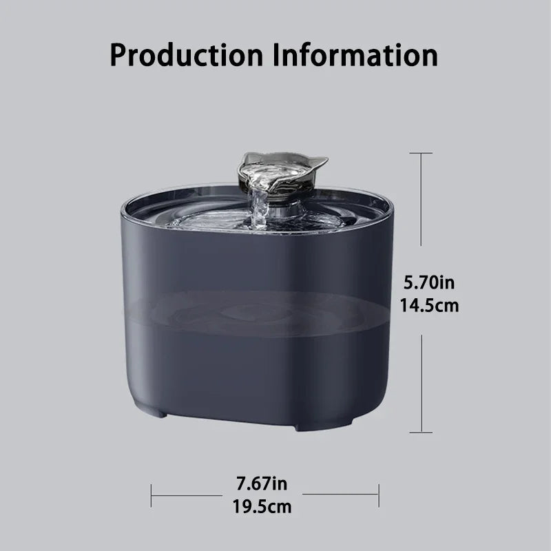 Fontaine à eau pour animaux en plastique noir, dimensions 19.5x14.5 cm, design moderne et fonctionnel.
