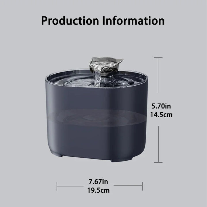 Fontaine à eau pour animaux en plastique noir, dimensions 19.5x14.5 cm, design moderne et fonctionnel.