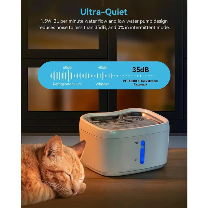 Fontaine pour animaux PETLIBRO, ultra-silencieuse, blanche, 1,5 W, débit de 2 L/min, moins de 35 dB.