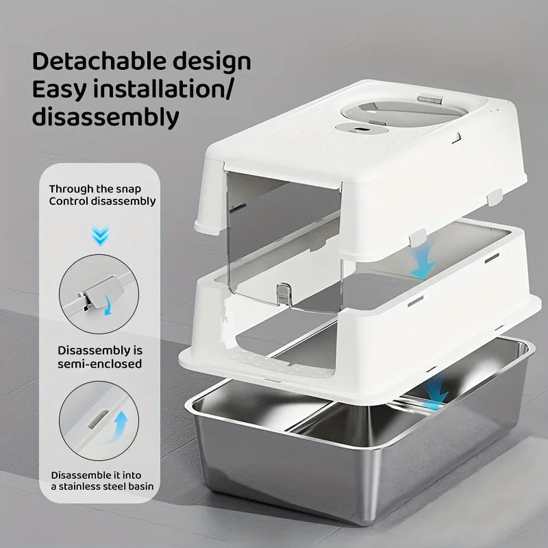 Bac à litière chat en acier inoxydable avec couvercle basculant – Modèle "SteelFlip Premium"