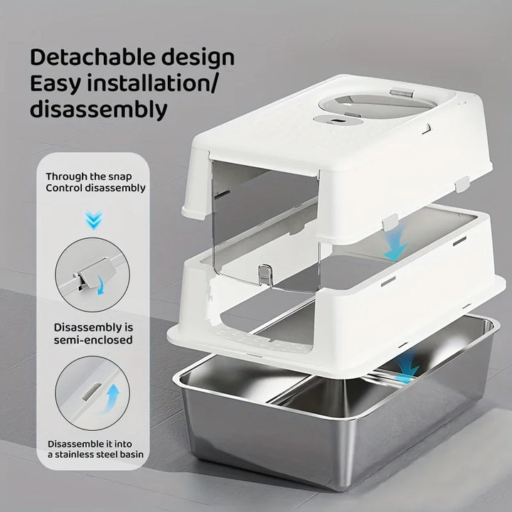 Bac à litière chat en acier inoxydable avec couvercle basculant – Modèle "SteelFlip Premium"