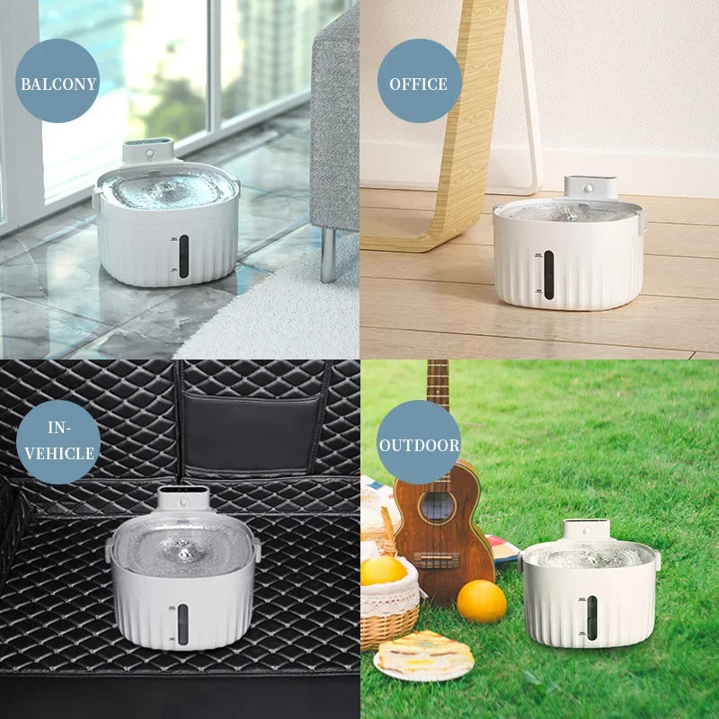 Fontaine d'intérieur et extérieur blanche, idéale pour balcon, bureau, voiture et activités en plein air.