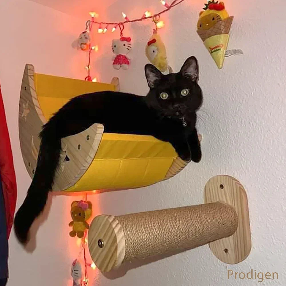 Arbre a chat Mural en Bois (hamac, escalier, griffoir) - AventureCiel