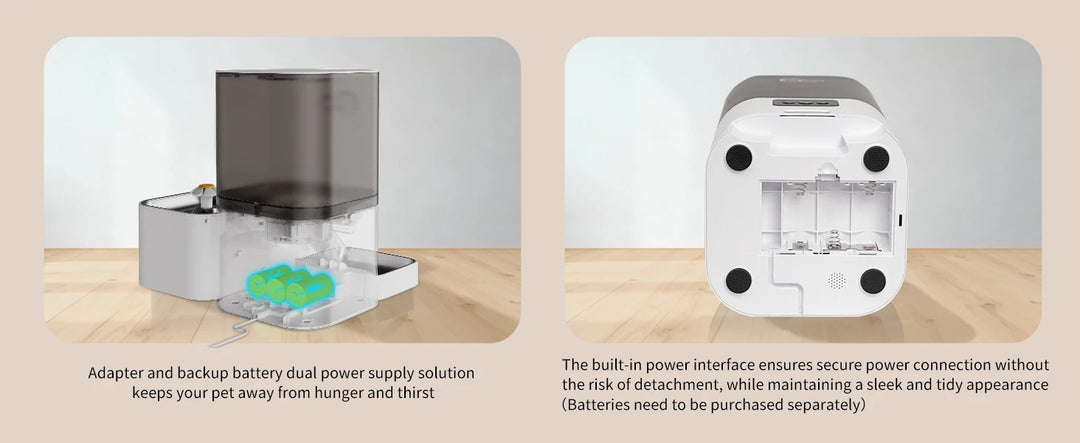 Distributeur d'aliments pour animaux avec alimentation par adaptateur et batterie de secours, design moderne