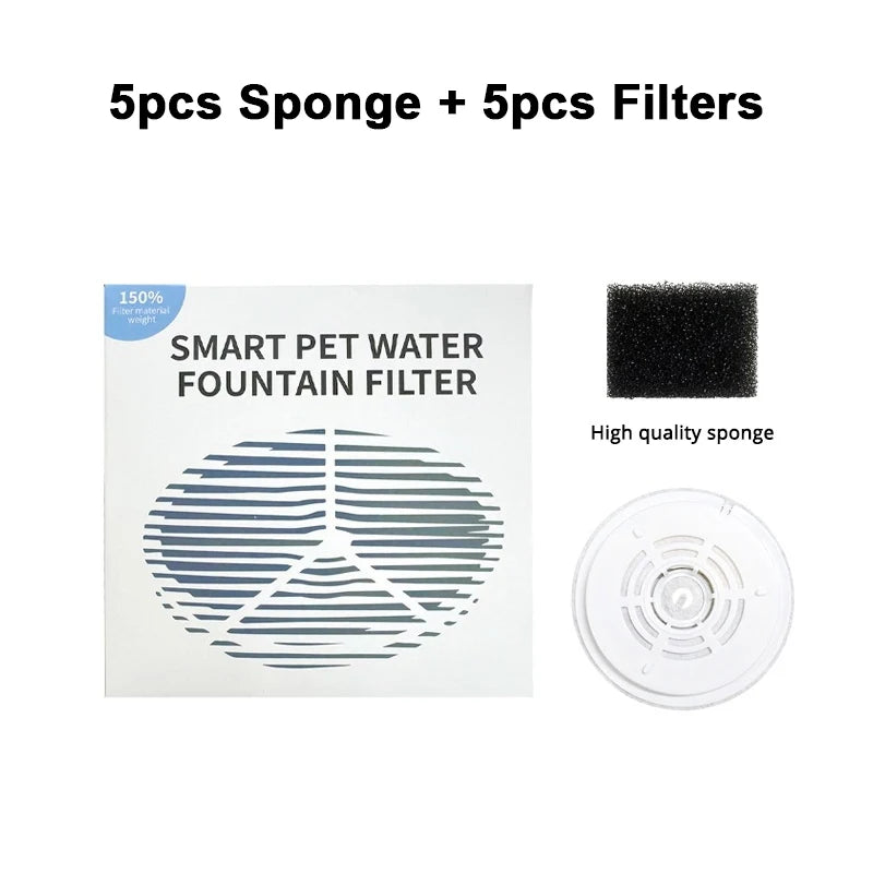 Filtre pour fontaine à eau pour animaux, 5 éponges de haute qualité et 5 filtres, efficace et durable.