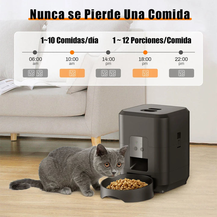 Distributeur automatique de nourriture pour chat, noir, en plastique, programmable pour 1-10 repas/jour.