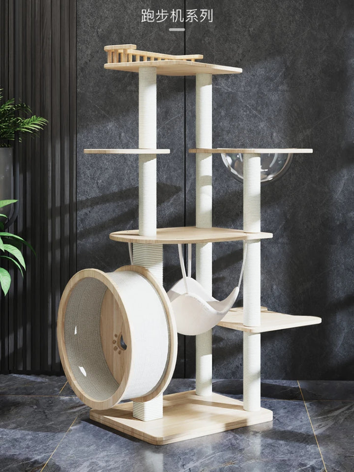 Arbre a chat design - Bois blanc avec roue et hamac - Paradis de chat