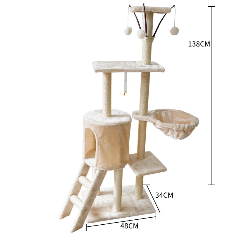 Arbre à chat intégral avec villa et plateformes - Modèle : "ChâteauFélin"