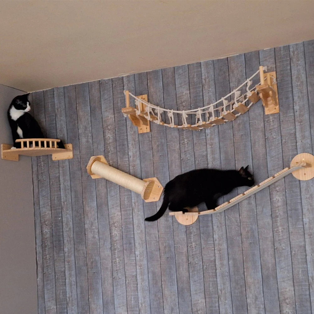 Arbre a chat Mural en Bois - Pont suspendu Cat Aventure