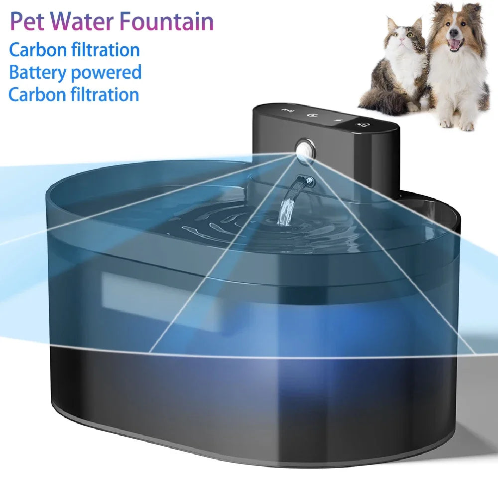 Fontaine à eau pour animaux, filtration au charbon, couleur bleu et noir, alimentée par batterie