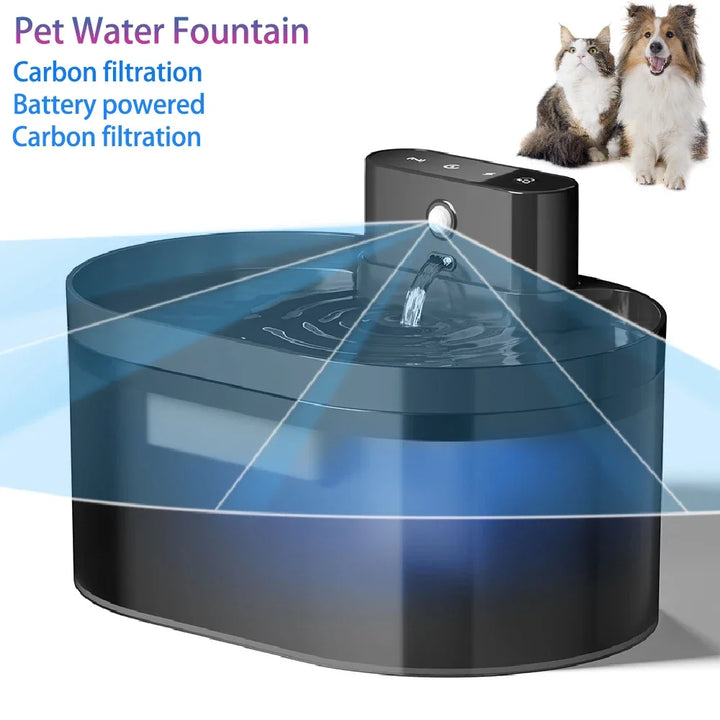 Fontaine à eau pour animaux, filtration au charbon, couleur bleu et noir, alimentée par batterie