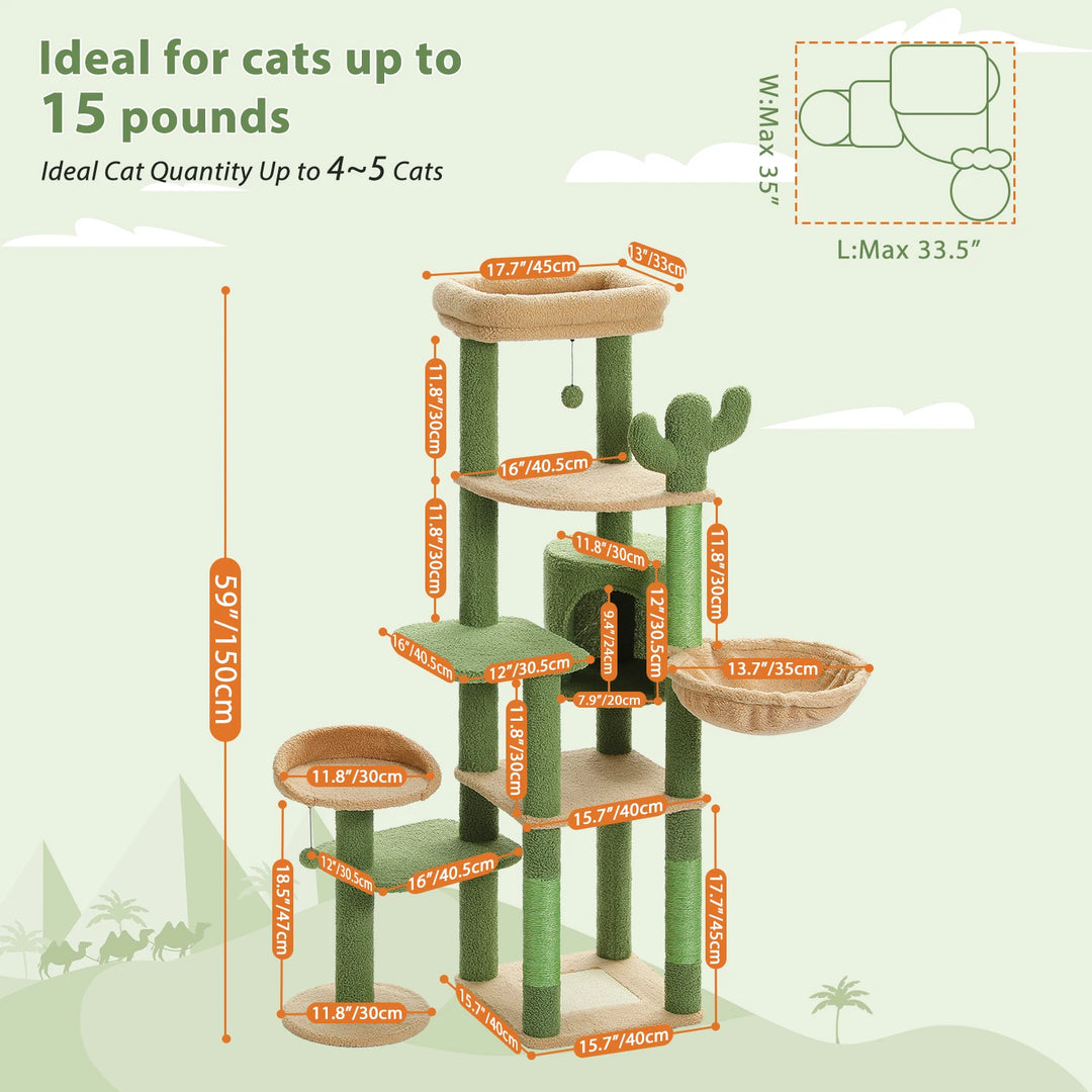 Arbre à chat Cactus avec condo et hamac - Modèle : "CactusPalace"