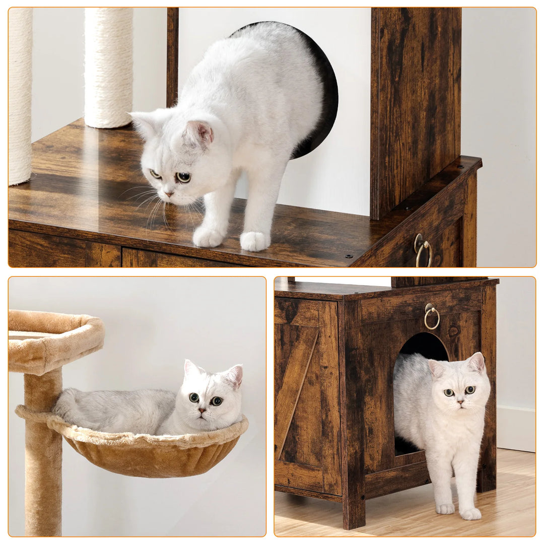 Rustic Cat Tree Rustic Wooden Cat Tree with Litter Box -