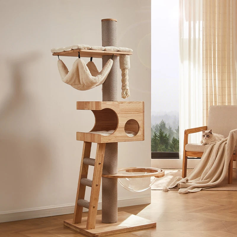 Arbre a chat Design - Bois naturel - Cabane