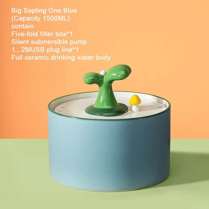 Fontaine à eau en céramique bleu, capacité 1500ML, avec pompe silencieuse et filtre à cinq niveaux.