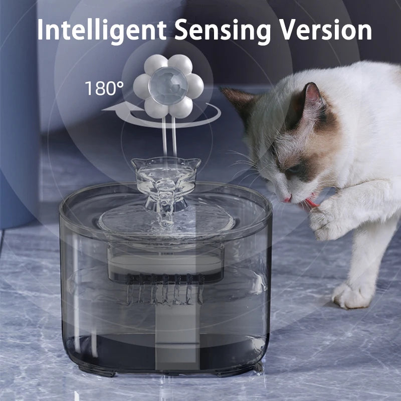 Fontaine à eau intelligente pour animaux, couleur noire, avec capteur rotatif à 180°.