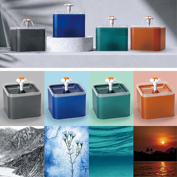 Fontaine à eau moderne, couleur variée, design élégant en plastique, idéale pour les animaux de compagnie.