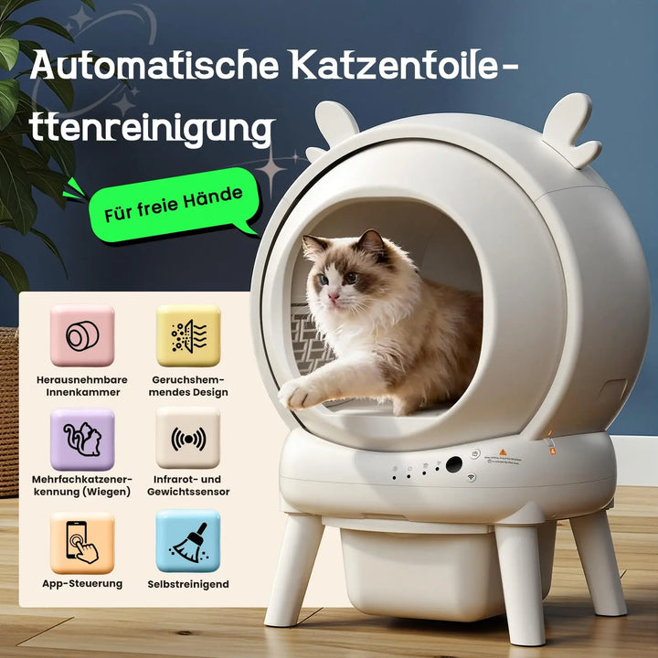 Bac à litière automatique connecté 65L – Modèle "SmartClean 360 Max"