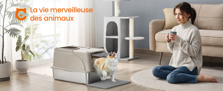 Bac à litière chat en acier inoxydable avec double entrée – Modèle "CleanSteel Premium"