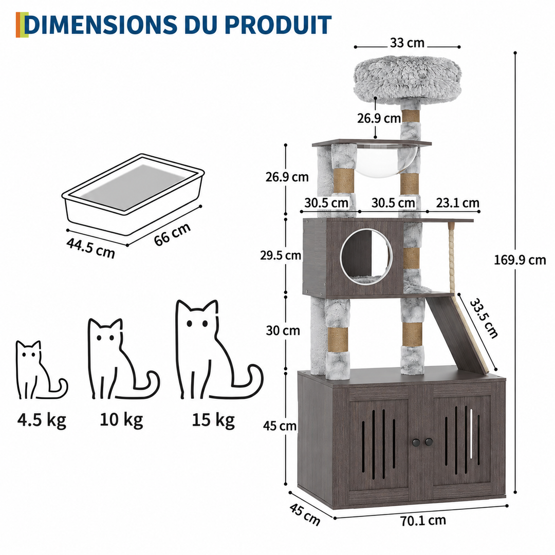 Arbre a Chat Meuble à Litière - Modèle "HideawayPaws"