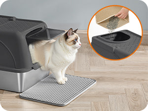 Bac à litière chat en acier inoxydable avec double entrée – Modèle "CleanSteel Premium"