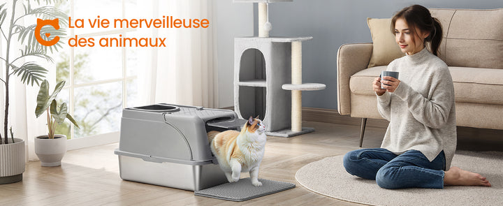 Bac à litière chat en acier inoxydable avec double entrée – Modèle "CleanSteel Premium"