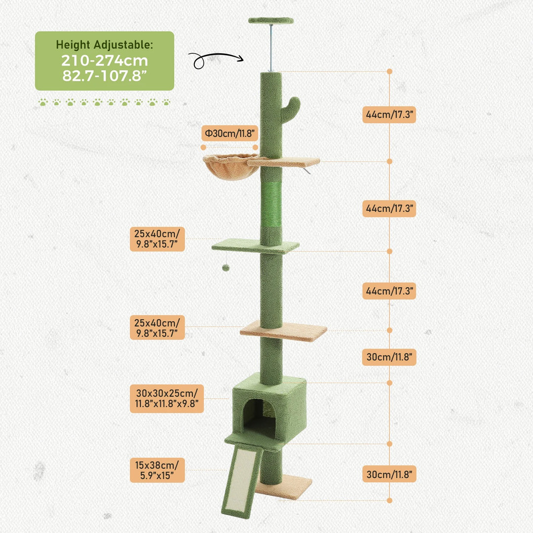 NOUVEAU - Arbre à chat cactus ajustable du sol au plafond 210-274 - Modèle : "NidCactus"