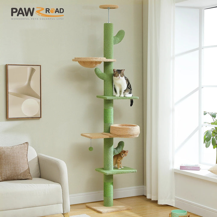 Arbre à chat ajustable du sol au plafond en forme de cactus - Modèle : "CactusCozy"