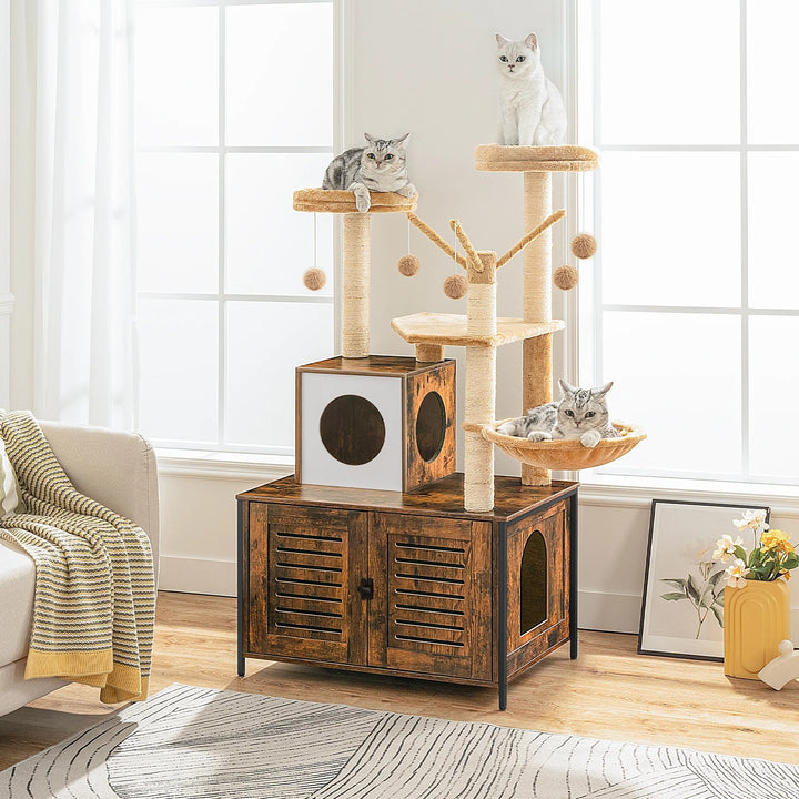 Arbre à Chat Bois design avec Bac à Litière - Modèle LuxeNest