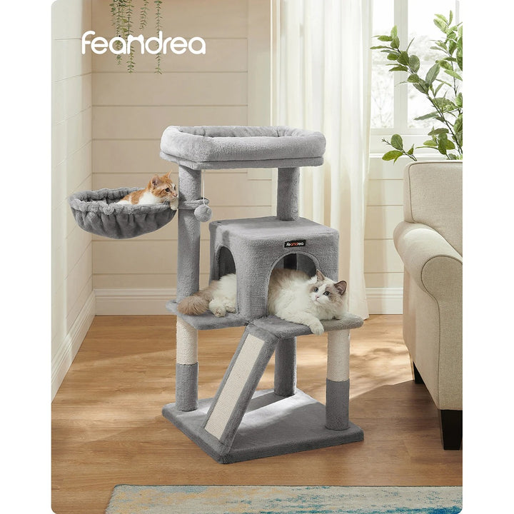 Grey Cat Tree - Perched Nest with Ramp - M
