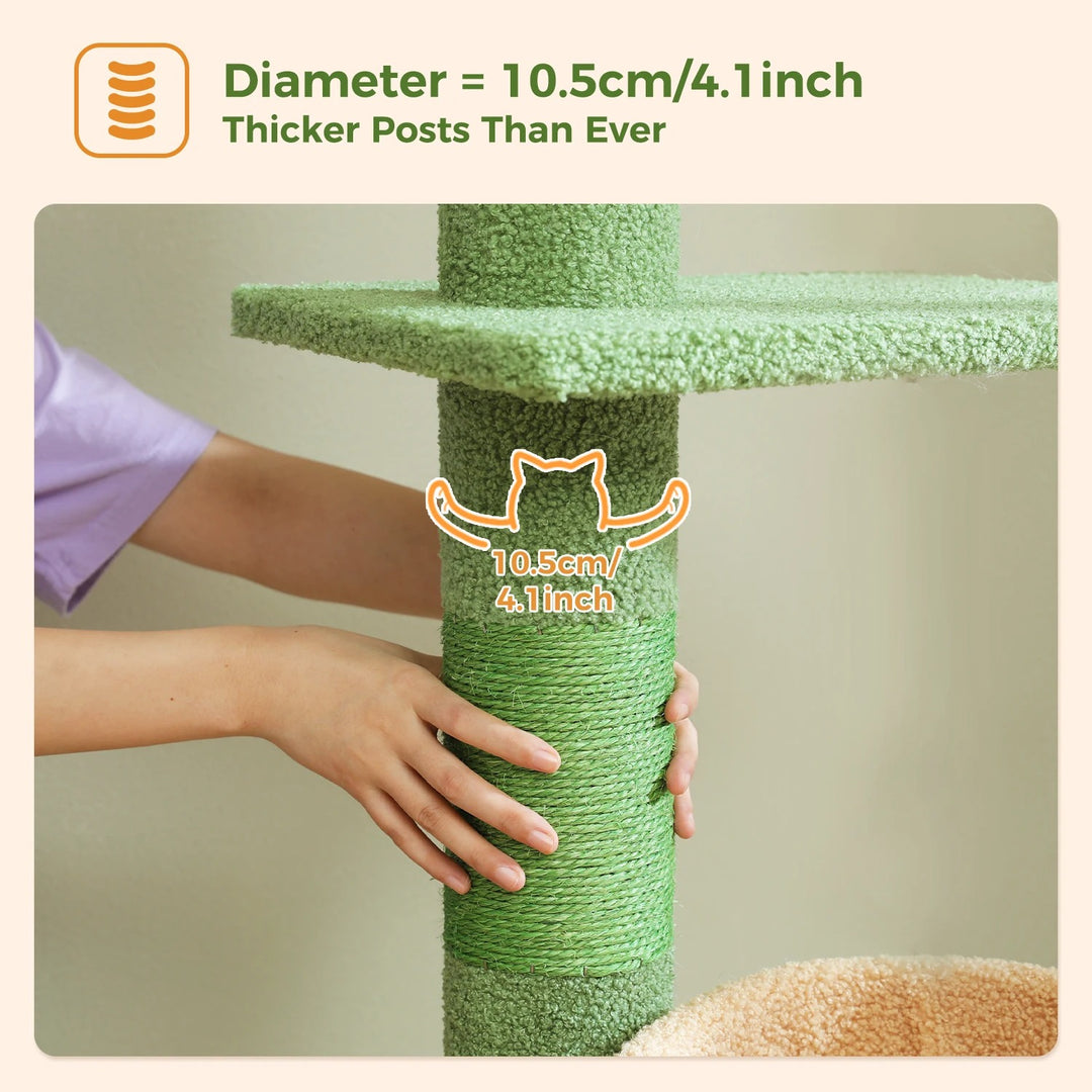 Arbre à chat ajustable du sol au plafond en forme de cactus - Modèle : "CactusCozy"