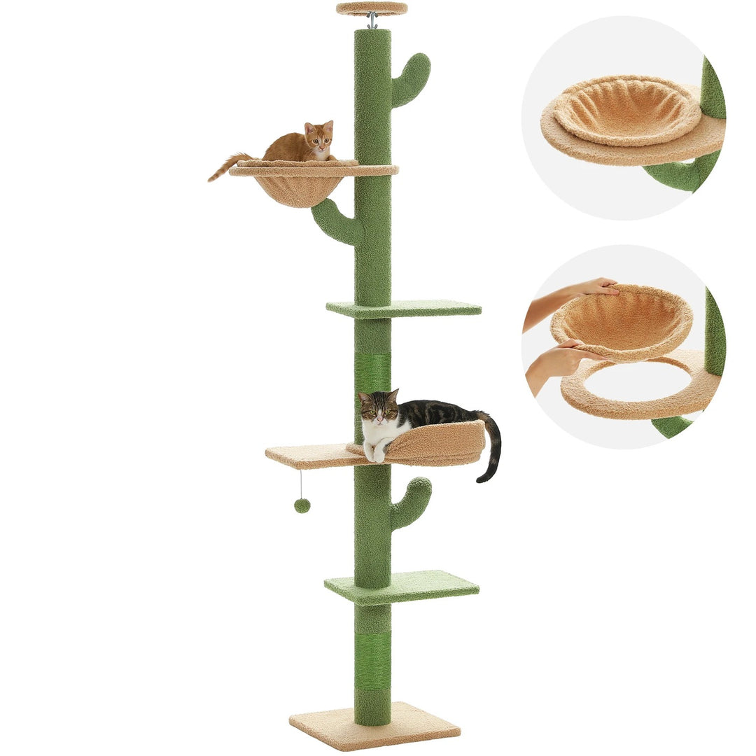 Arbre à chat ajustable du sol au plafond en forme de cactus - Modèle : "CactusCozy"