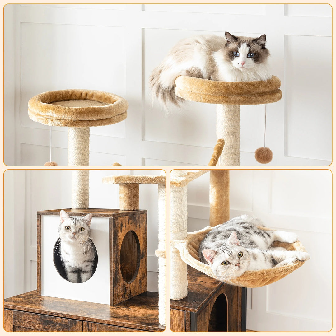 Arbre à Chat Bois design avec Bac à Litière - Modèle LuxeNest