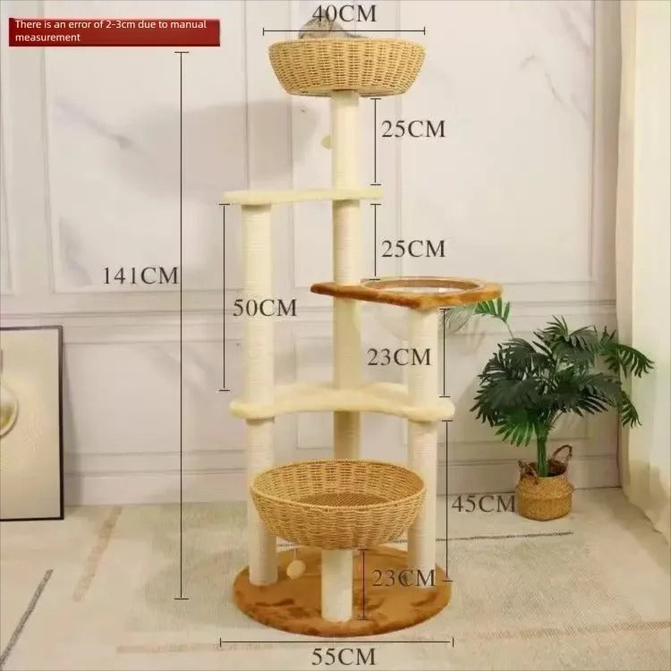  arbre à chat panier osier élégant