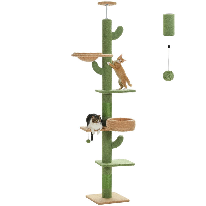 Arbre à chat ajustable du sol au plafond en forme de cactus - Modèle : "CactusCozy"